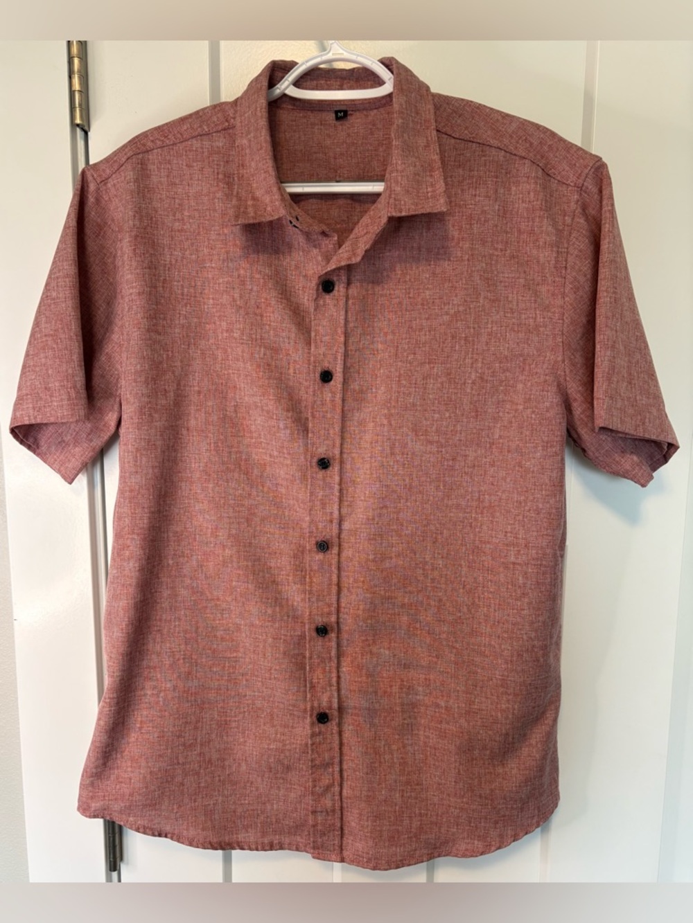 Men's Short-Sleeve Button-Up Shirt Red Heather Size Medium